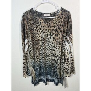 Jess And Jane 1X Leopard Blue Floral Tunic Burnout Long Sleeve Artsy